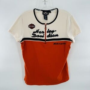Vintage Harley Davidson Quarter Zip Biker Tee‎ Short Sleeve Embroidered Size XL